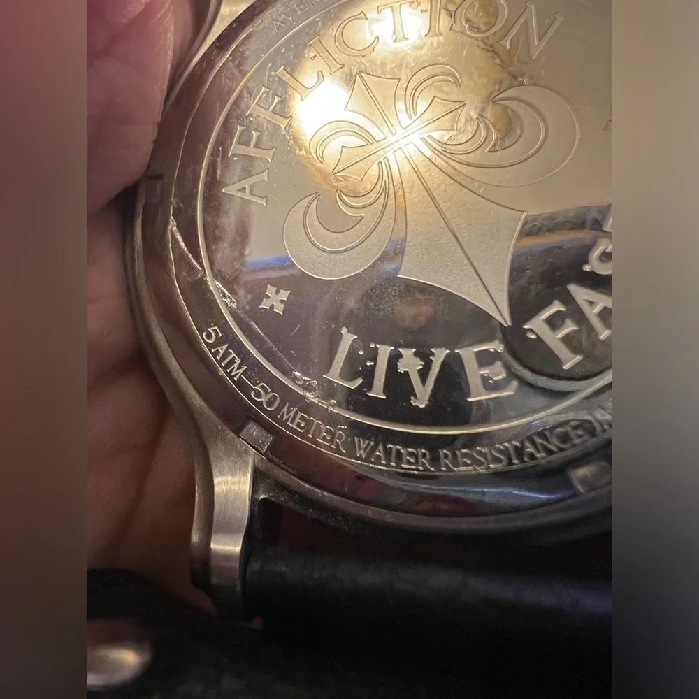 Affliction Avengers Watch Black Leather Studs Strap Winged Skull Tattoo Art Men - Picture 15 of 16